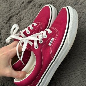 Men 5.5, woman’s 7 vans. Worn once with Halloween costume